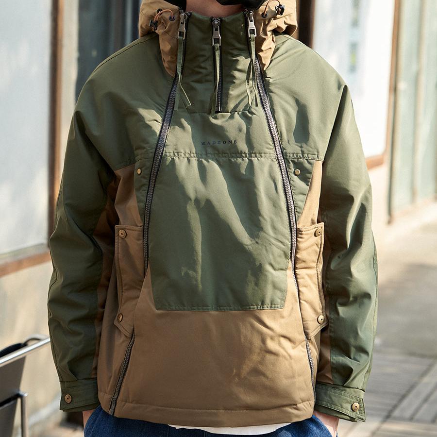 Colourblock Jacke Herren Doppelzip Mehrere Taschen