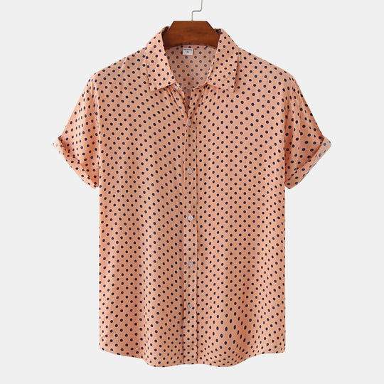 Gepunktetes Kurzarm Sommerhemd Herren Casual Freizeit