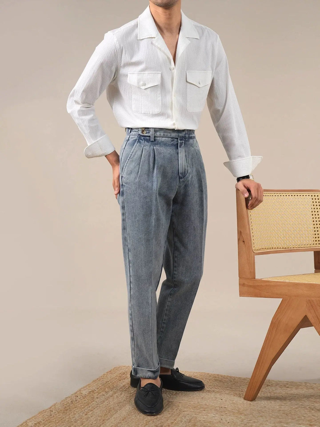 Gurkha Bundfalten Hose Herren Denim Jeans Elegant