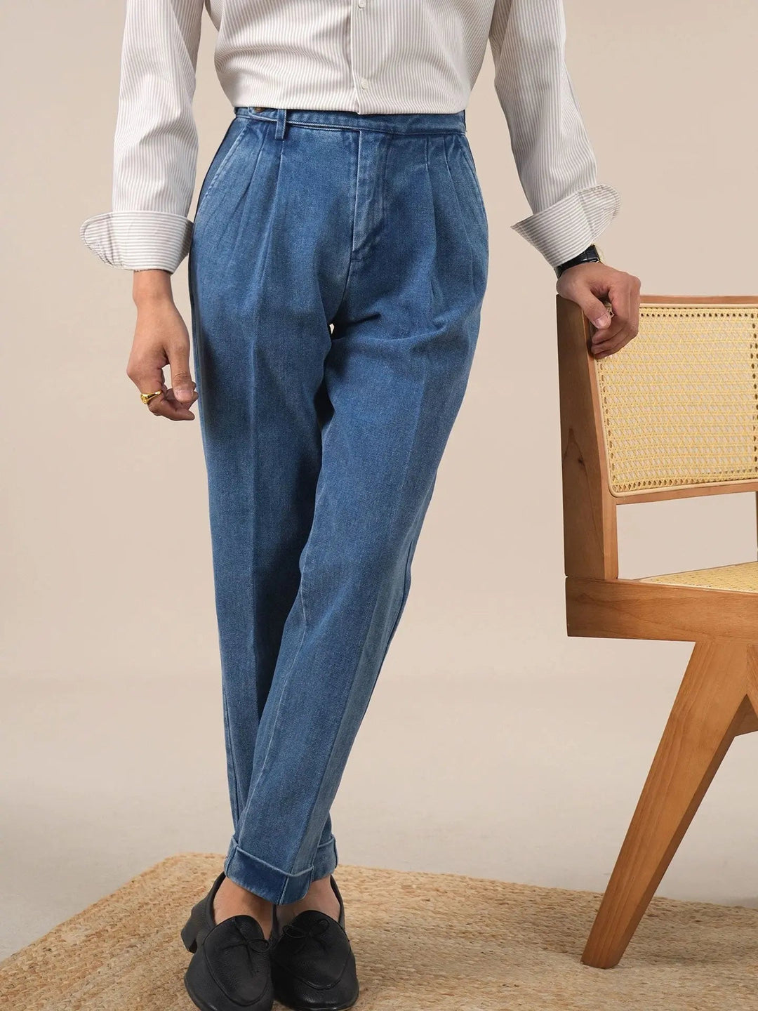 Gurkha Bundfalten Hose Herren Denim Jeans Elegant