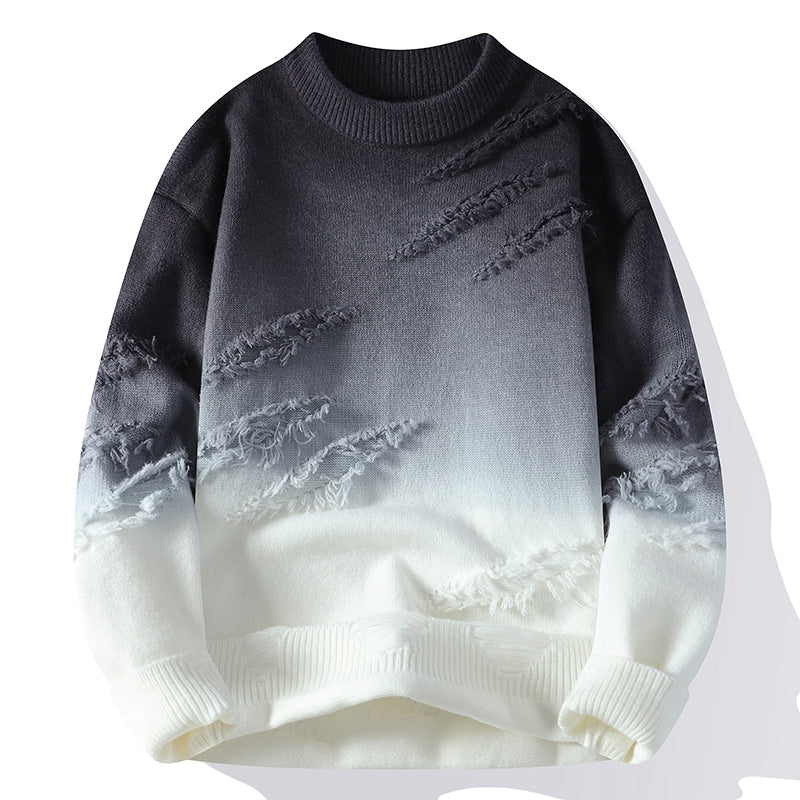 Farbverlauf Pullover Herren Fransen Weicher Feinstrick