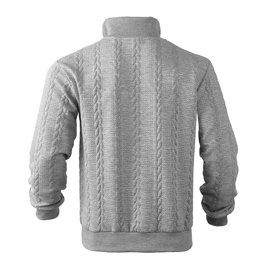 Zopfstrick Pullover Herren Wollmix Halbzip Rippbündchen
