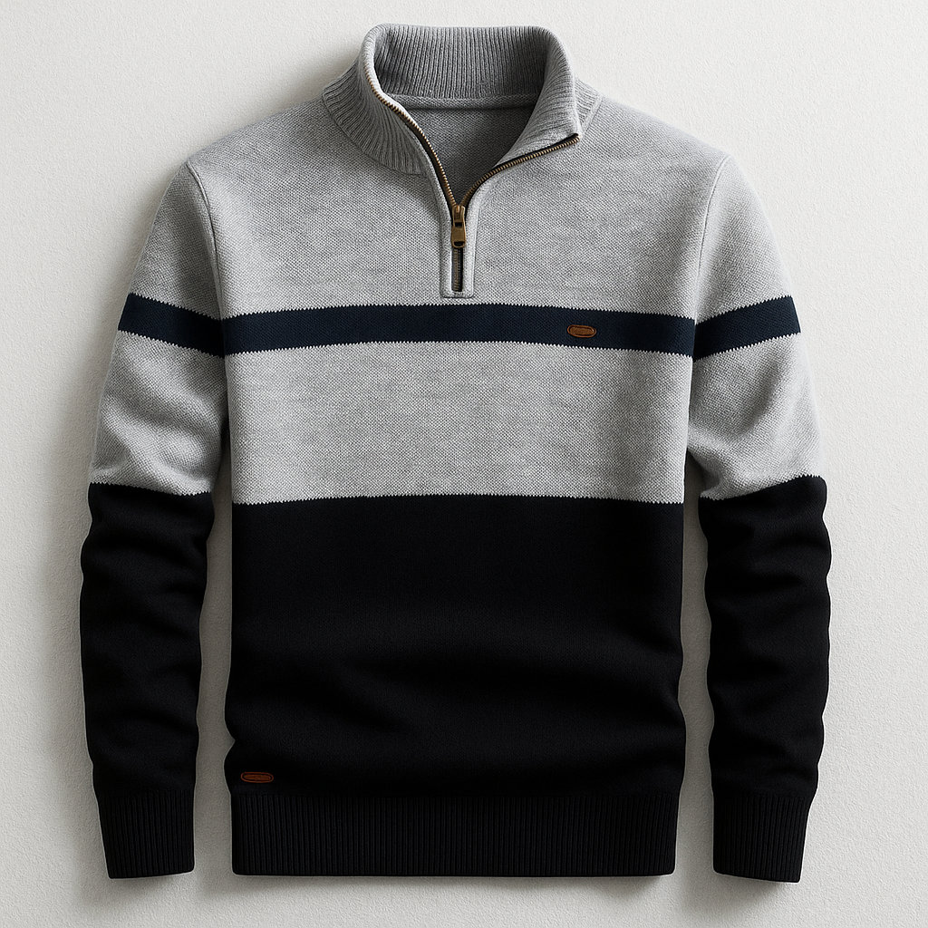 Gestreifter Zip Pullover Herren Strickjacke Cardigan
