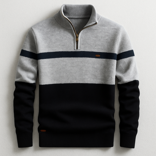 Gestreifter Zip Pullover Herren Strickjacke Cardigan