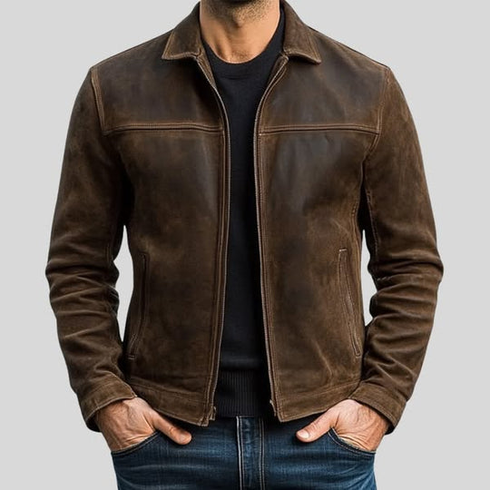 Premium Lederjacke Herren Zip Echtleder Biker Slim