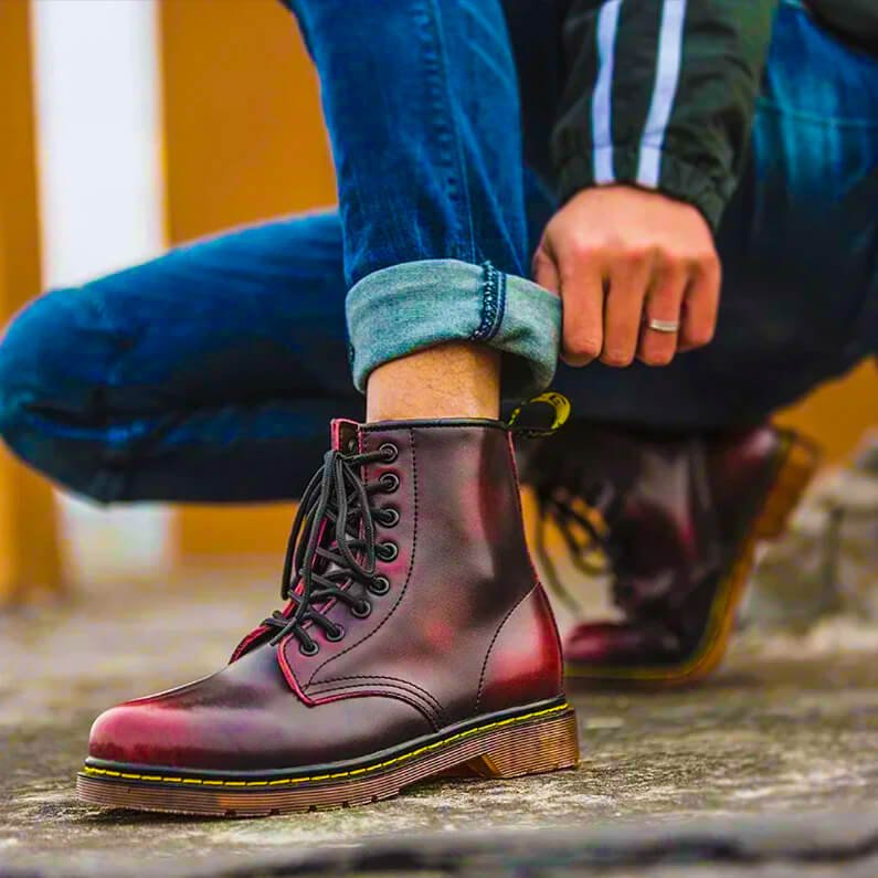 Echtleder Stiefel Herren Vintage Boots Schnürung Leder
