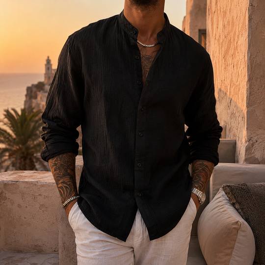 Leinen Baumwoll Button-Up Hemd Herren Sommer Casual