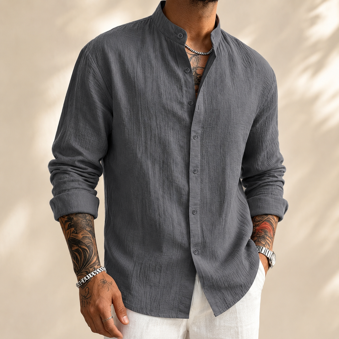 Leinen Baumwoll Button-Up Hemd Herren Sommer Casual