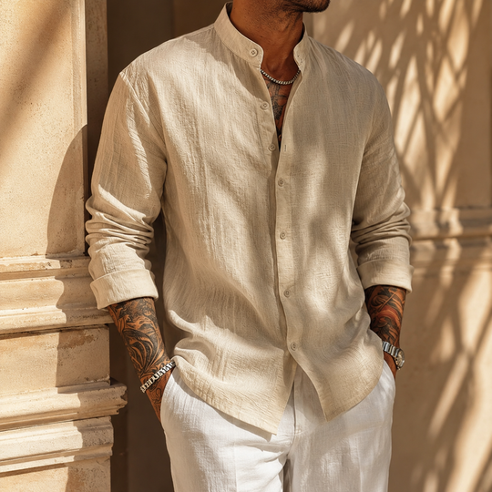 Leinen Baumwoll Button-Up Hemd Herren Sommer Casual