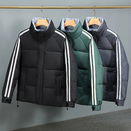 Daunenjacke Herren Hoher Kragen Knopfleiste Und Zip
