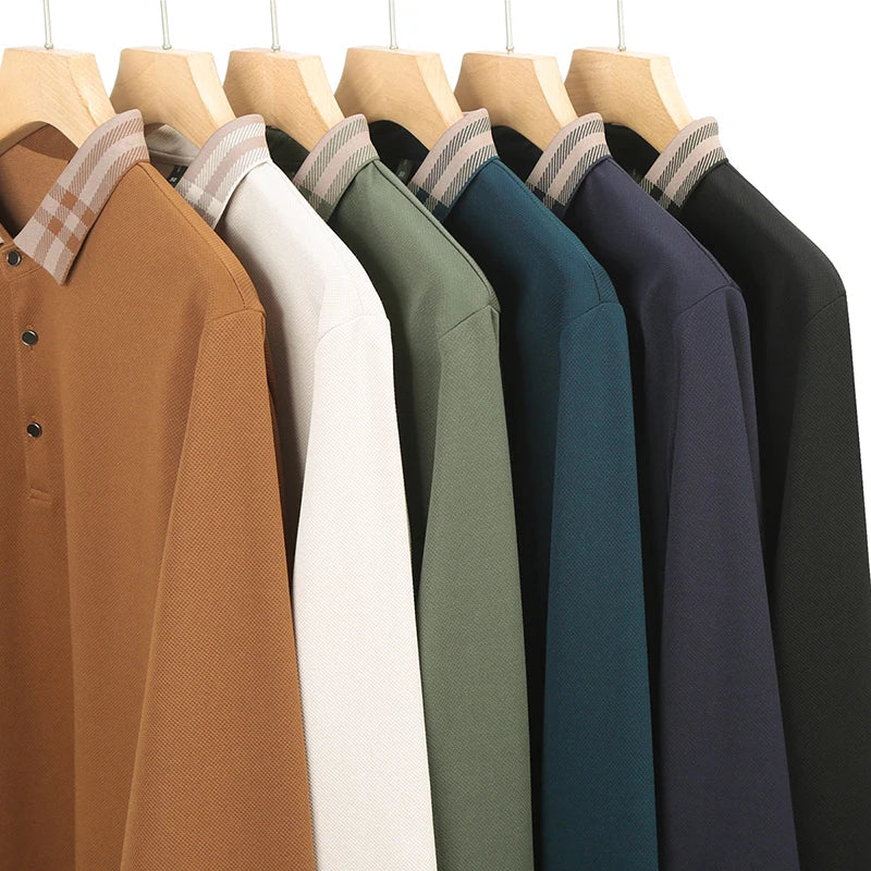 Woll Poloshirt Herren Kariertes Kragendetail Knopfleiste