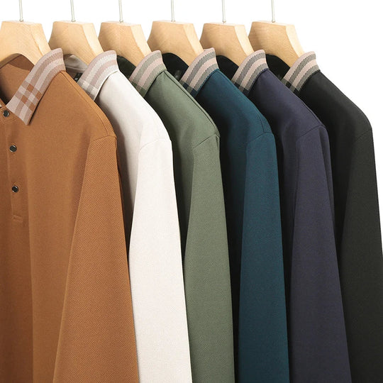 Woll Poloshirt Herren Kariertes Kragendetail Knopfleiste