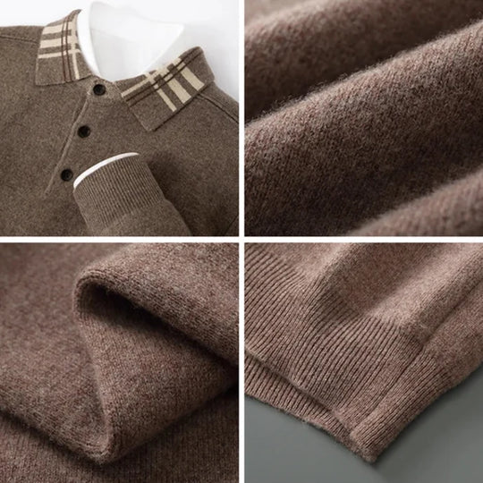 Woll Pullover Herren Gestreifter Kragen Knopfleiste
