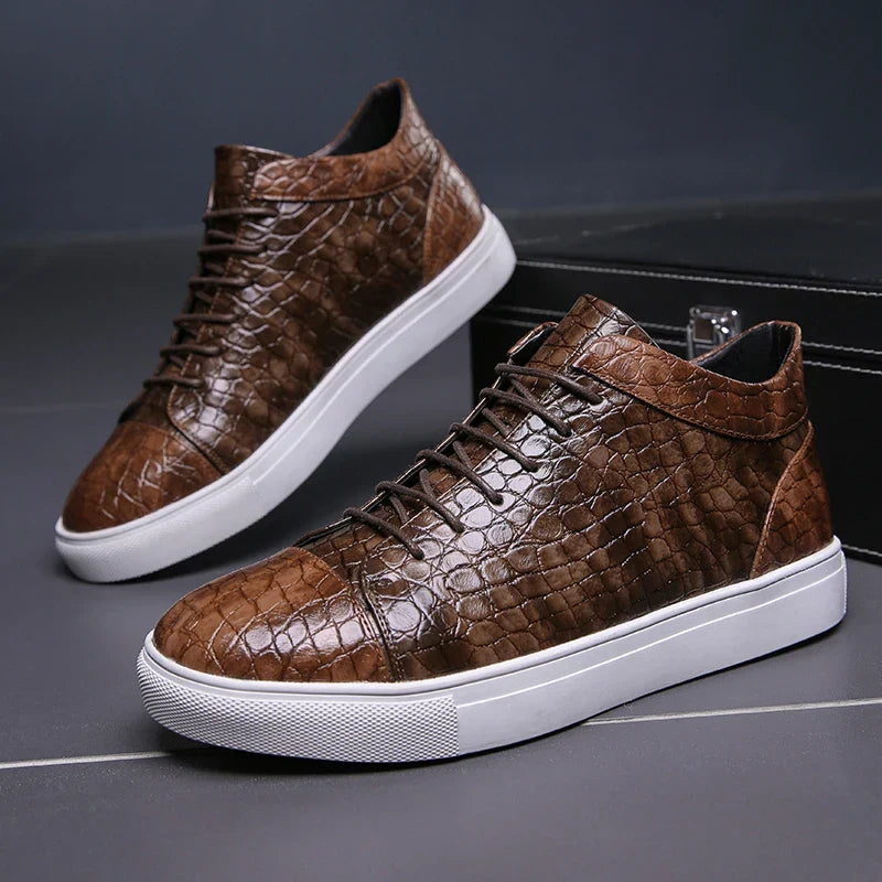 Kroko Prägung Sneaker Herren Leder Gepolstert Elegant