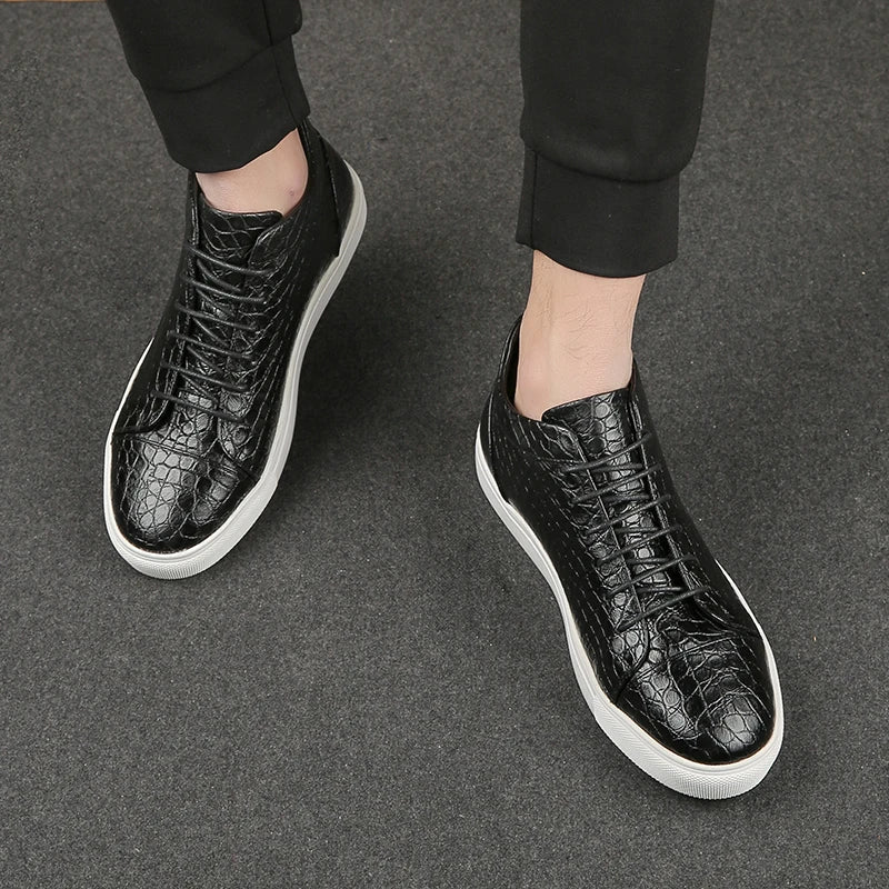 Kroko Prägung Sneaker Herren Leder Gepolstert Elegant