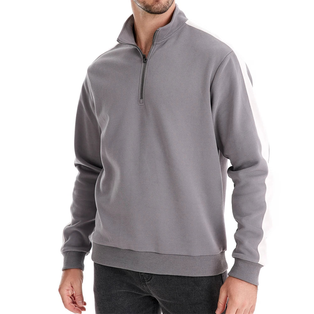 Sweatshirt Herren Halbzip Baumwollmix Seitenstreifen