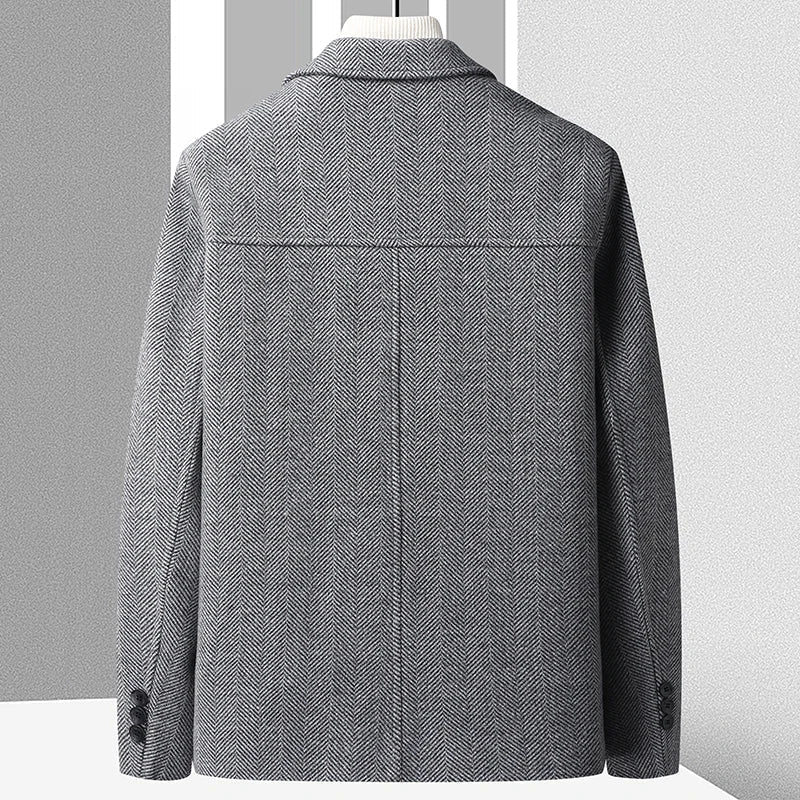 Fischgrat Wolljacke Herren Knopfleiste Zwei Taschen