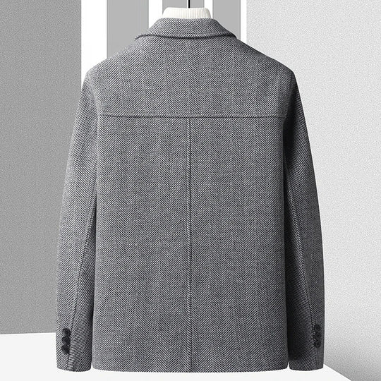 Fischgrat Wolljacke Herren Knopfleiste Zwei Taschen