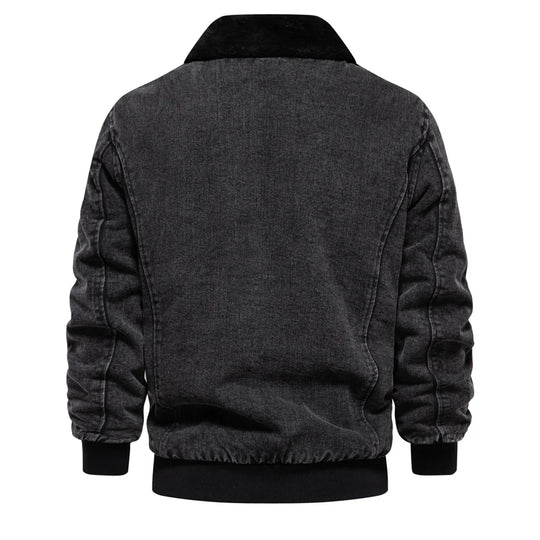 Denim Jacke Herren Fleecefutter Fellkragen Zip Warm