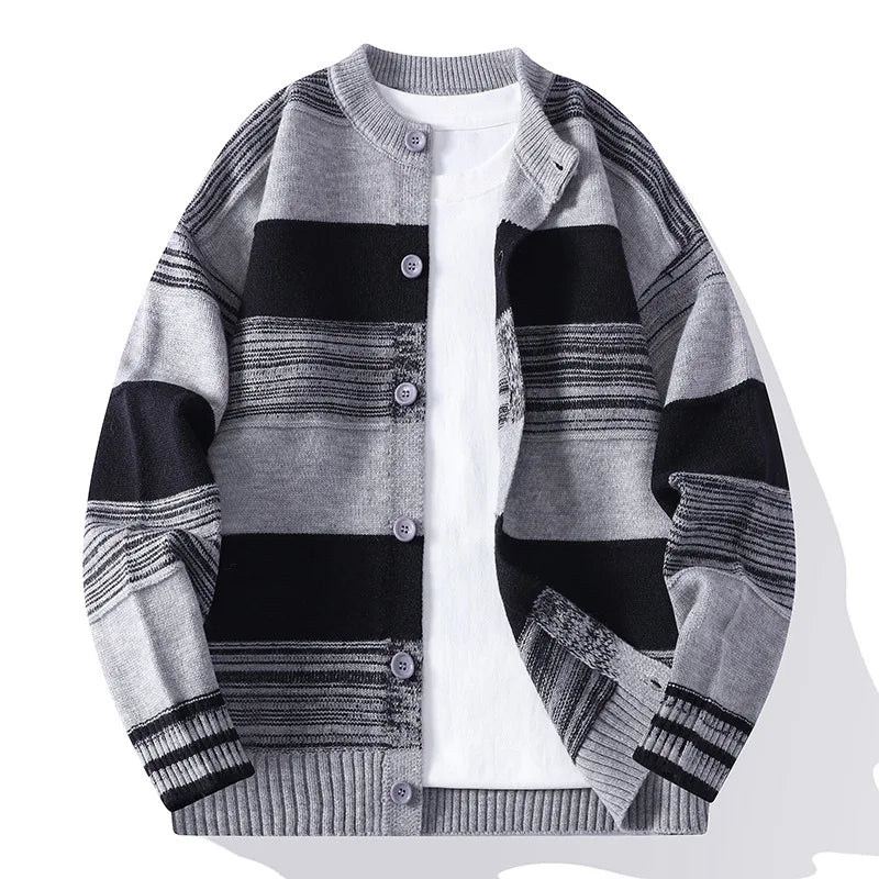 Gestreifter Strick Cardigan Herren Knopfleiste Weich