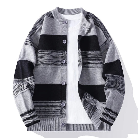 Gestreifter Strick Cardigan Herren Knopfleiste Weich