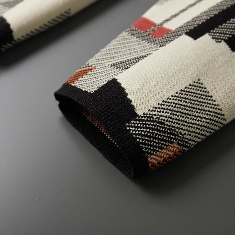 Wollmix Cardigan Herren Abstraktes Muster Tailliert