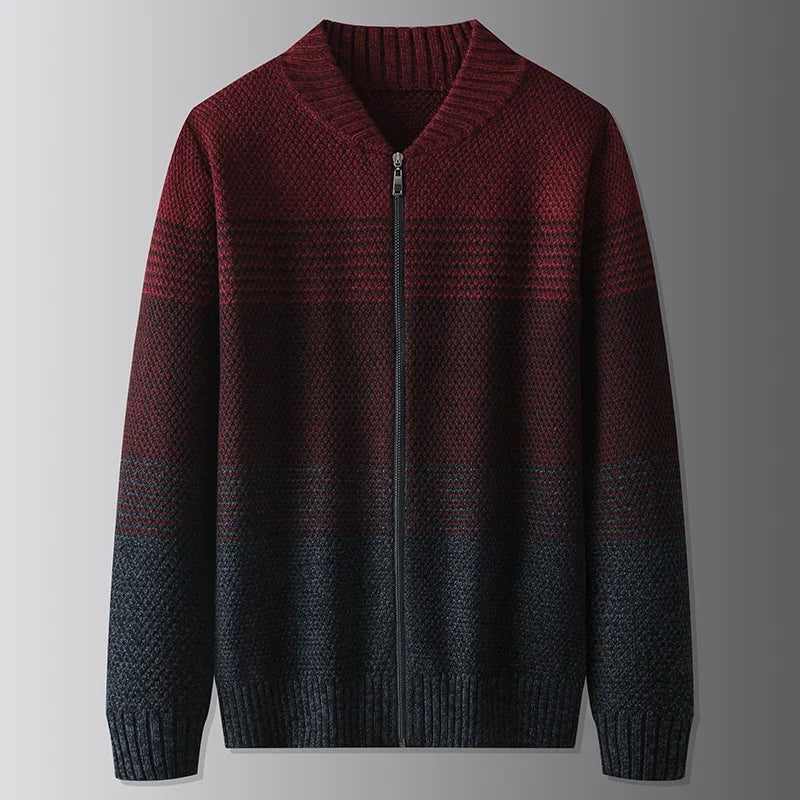 Woll Pullover Herren Durchgehender Zip Farbverlauf