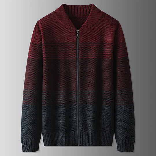 Woll Pullover Herren Durchgehender Zip Farbverlauf