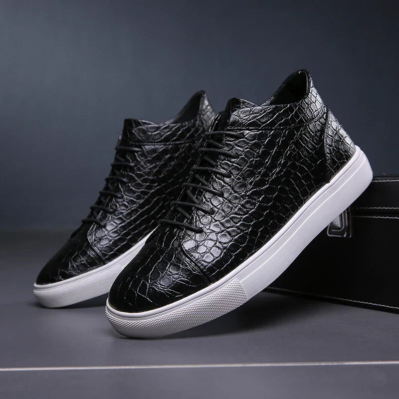 Kroko Prägung Sneaker Herren Leder Gepolstert Elegant