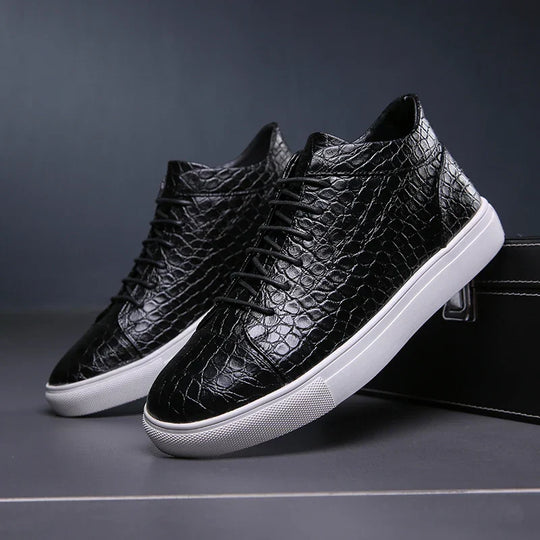 Kroko Prägung Sneaker Herren Leder Gepolstert Elegant