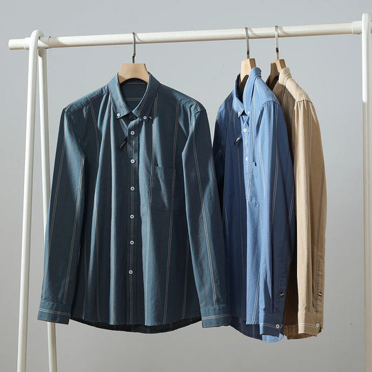 Baumwoll Langarmhemd Herren Oversized Streifen Weit