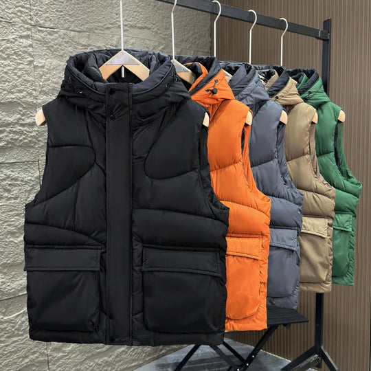 Street Weste Herren Kapuze Cargotaschen Zweiwege Zip