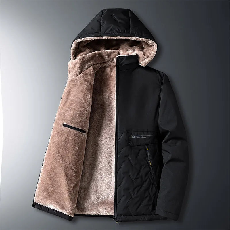 Fleece Jacke Herren Kapuze Gestepptes Muster Gefüttert