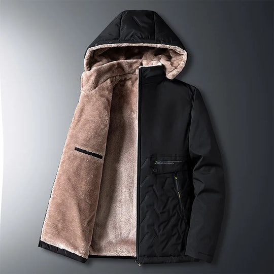 Fleece Jacke Herren Kapuze Gestepptes Muster Gefüttert