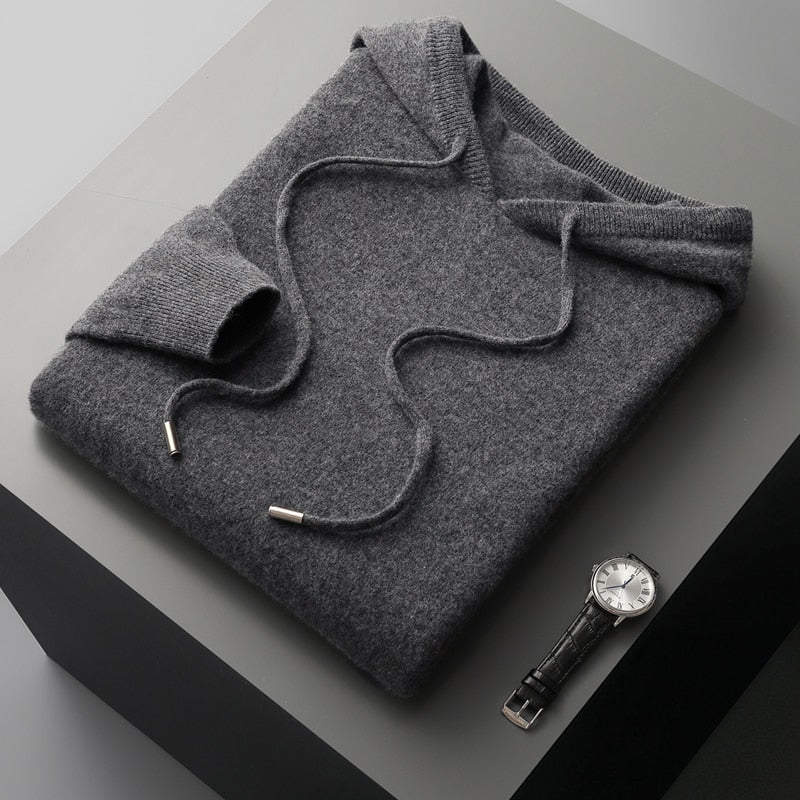 Merino Hoodie Herren Kapuzenpullover Strick Premium