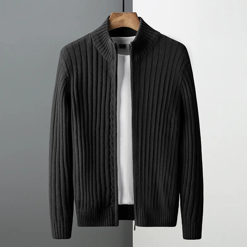 Rippstrick Pullover Herren Durchgehender Zip Formstabil