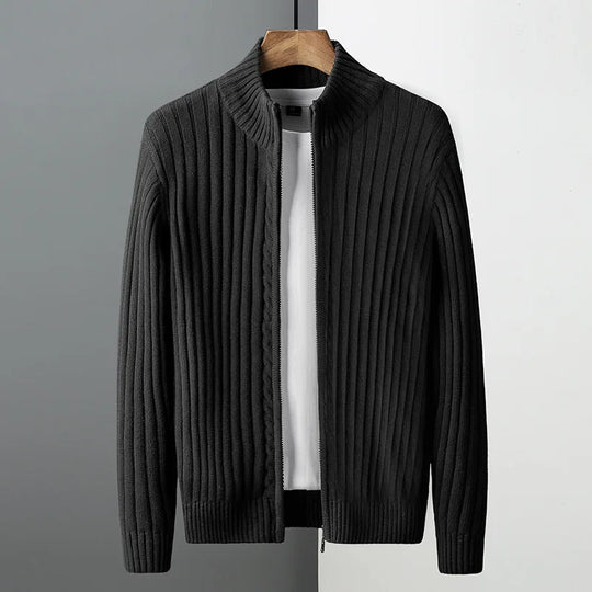 Rippstrick Pullover Herren Durchgehender Zip Formstabil
