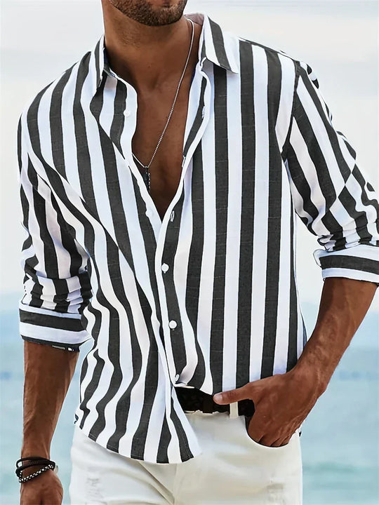 Herren Langarm-Streifenhemd mit Knopfleiste – Leichtes Sommer-Overshirt
