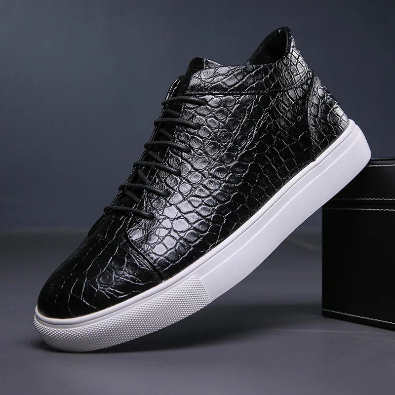 Kroko Prägung Sneaker Herren Leder Gepolstert Elegant