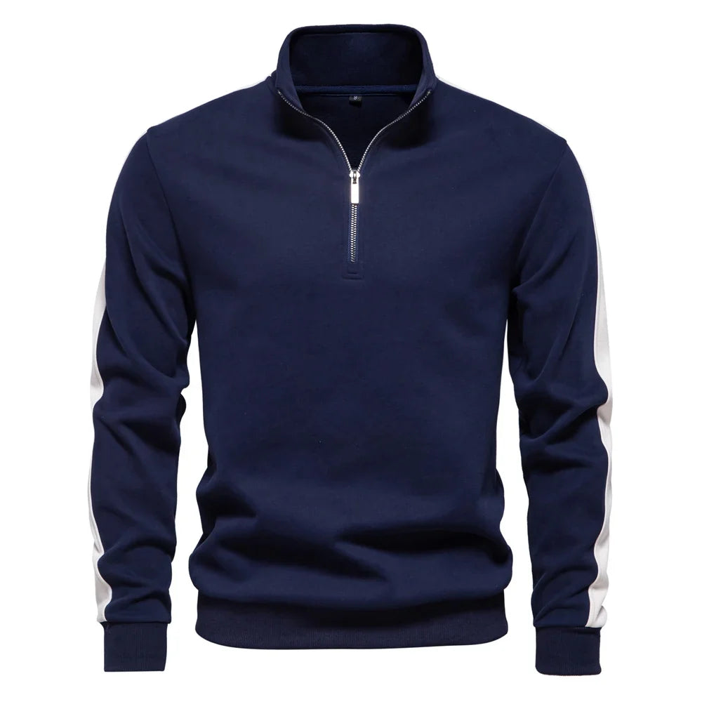 Sweatshirt Herren Halbzip Baumwollmix Seitenstreifen