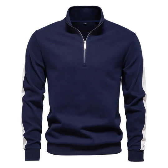 Sweatshirt Herren Halbzip Baumwollmix Seitenstreifen
