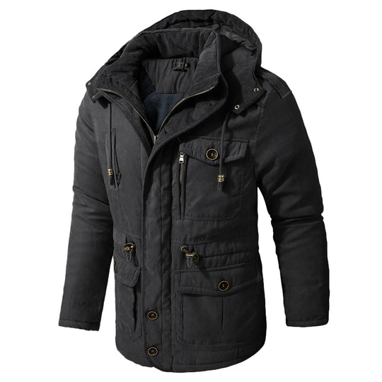 Fleece Parka Herren Kapuze Verstellbar Mehrere Taschen