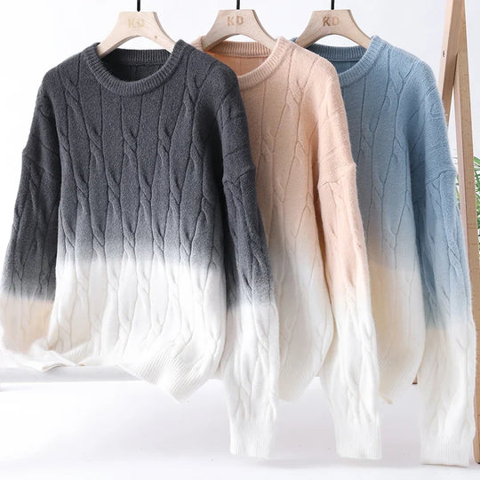 Farbverlauf Pullover Herren Wolle Rundhals Ganzjährig