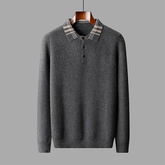 Woll Pullover Herren Gestreifter Kragen Knopfleiste