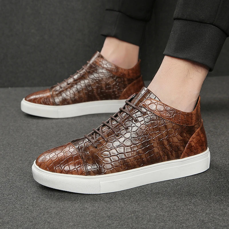 Kroko Prägung Sneaker Herren Leder Gepolstert Elegant