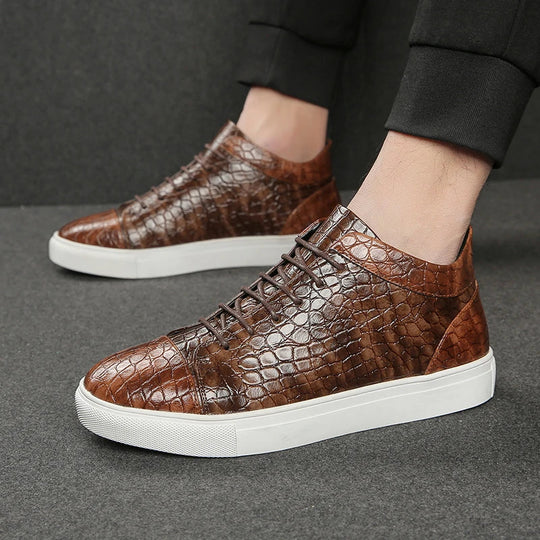 Kroko Prägung Sneaker Herren Leder Gepolstert Elegant