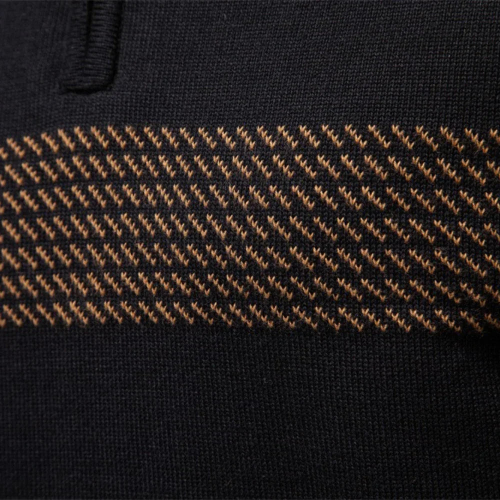 Gestreifter Zip Pullover Herren Strick Warm Sweater