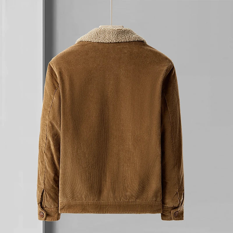 Cord Jacke Herren Sherpa Gefüttert Brusttasche Knöpfe