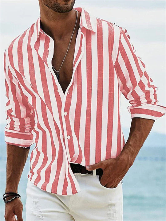 Herren Langarm-Streifenhemd mit Knopfleiste – Leichtes Sommer-Overshirt