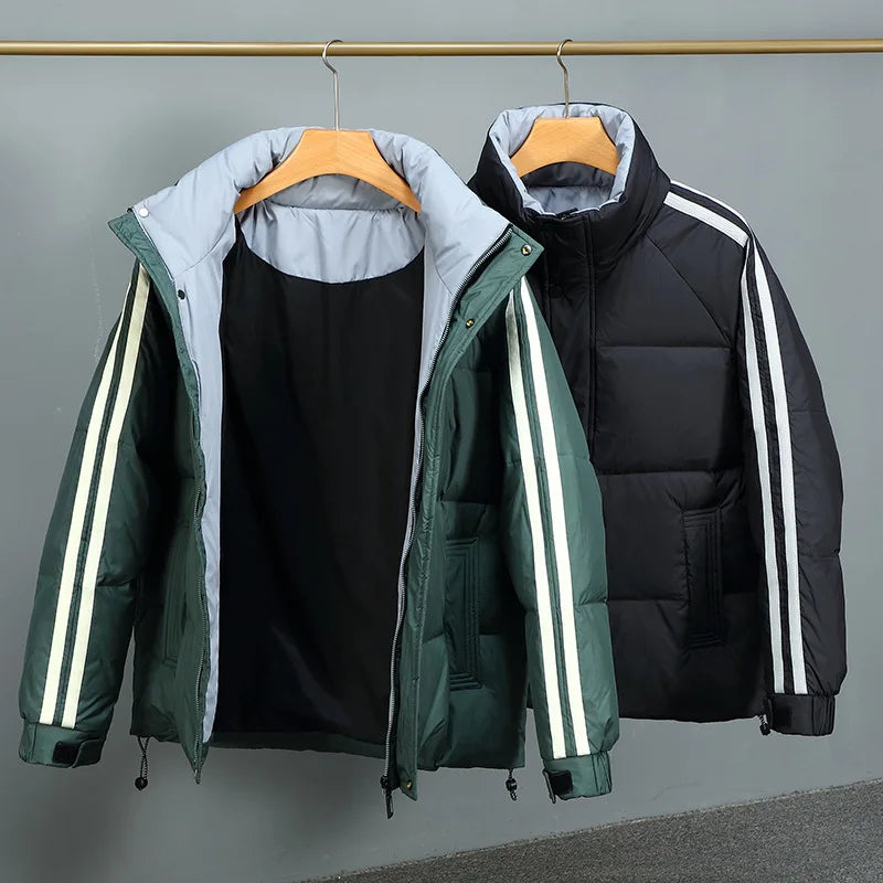 Daunenjacke Herren Hoher Kragen Knopfleiste Und Zip